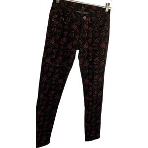 Size 3 fave Jeans black/red floral denim woman jeans cotton/polyester/spandex